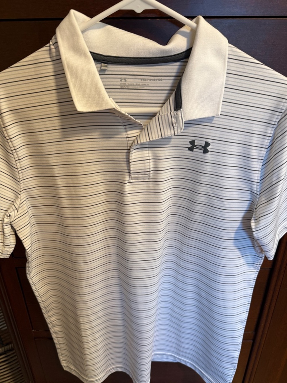 Under Armour White Polo with Thin Black Stripes